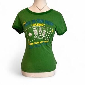 Peachie USA Made Y2K 2000 Vintage Casino Baby Tee With Mcbling Detail Size Small